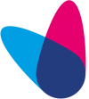 Nach oben gerichtetes zfm-Logoelement mit pink, lila und blau